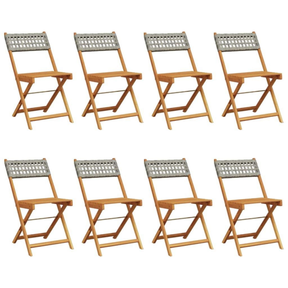 VIDAXL Chaises de jardin pliantes lot de 8 gris poly rotin bois massif