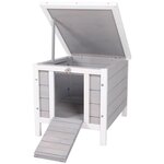 PAWHUT Clapier lapin niche sur pied - rampe porte verrouillable, toit ouvrant bitumé incliné - bois gris blanc