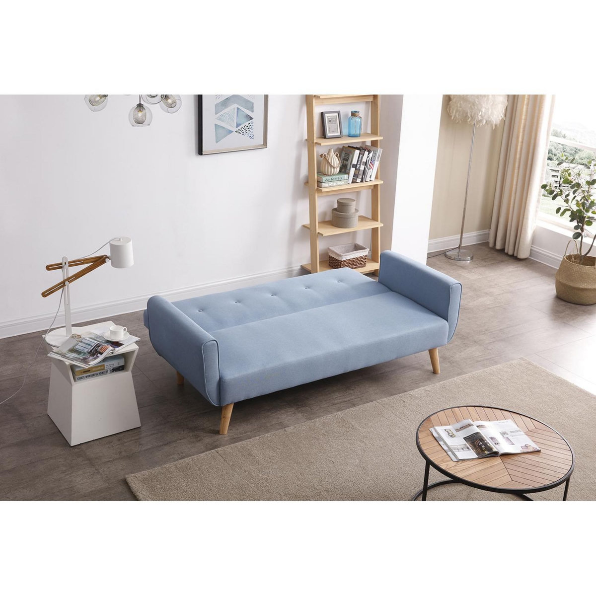CONCEPT USINE Canapé scandinave convertible 3 places en tissu bleu BERLIN