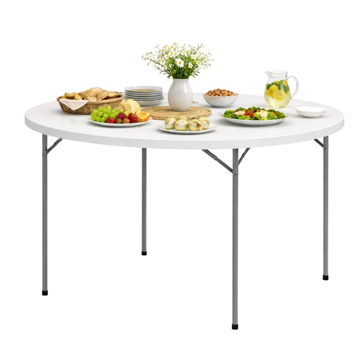 KZ GARDEN Table ronde pliante blanche Ø122cm Table d'appoint Interieur Exterieur Jardin Camping Réceptions KZ GARDEN