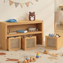 Voir la diapositive 2 : ID MARKET Meuble de rangement enfant EDHEN bois et cannage 3 tiroirs cubes sur roulettes