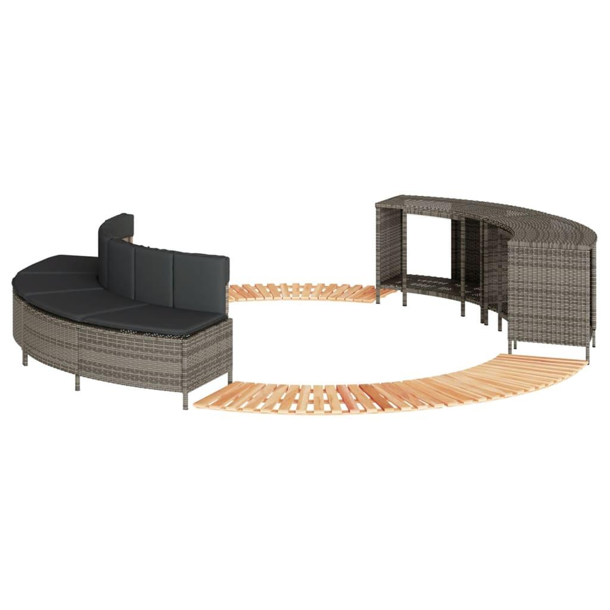VIDAXL Cadre de bain a remous gris resine tressee bois massif d'acacia