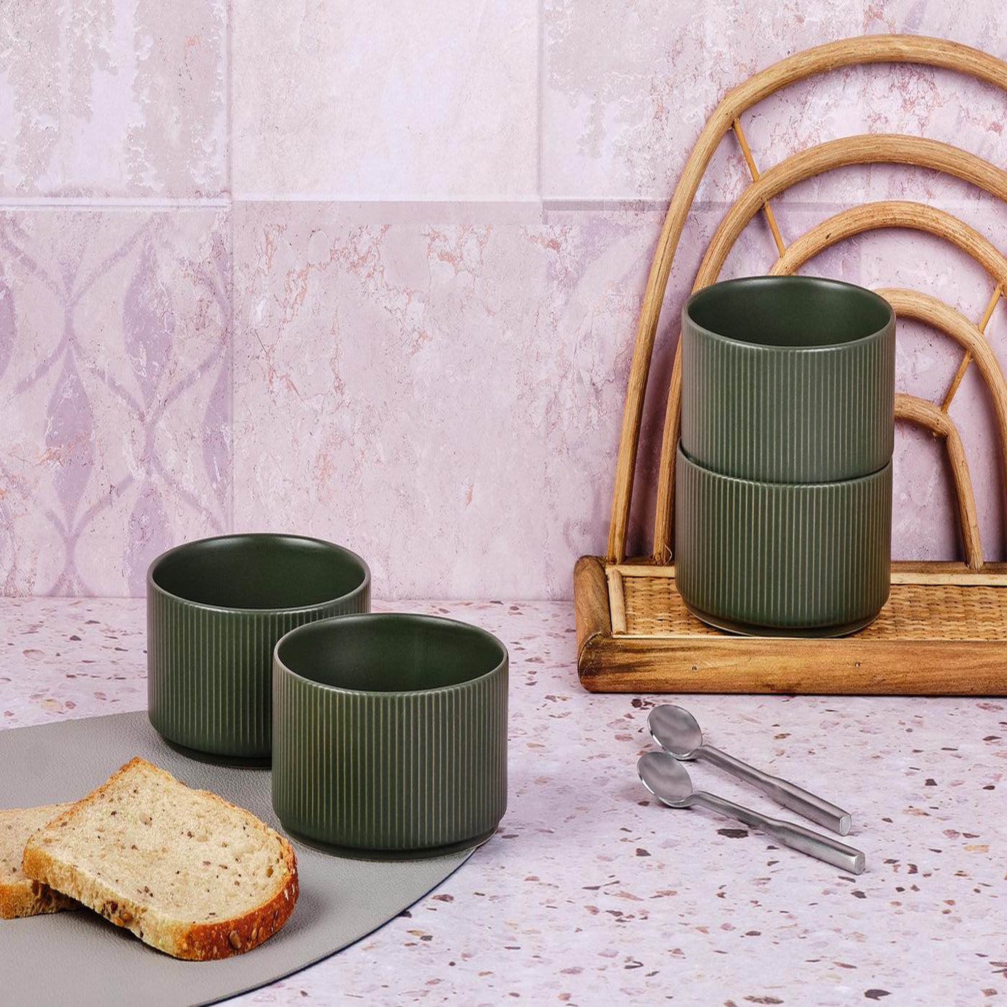 Voir la diapositive 2 : BJORN Bol scandi ø12cm - 4 pièces - olive