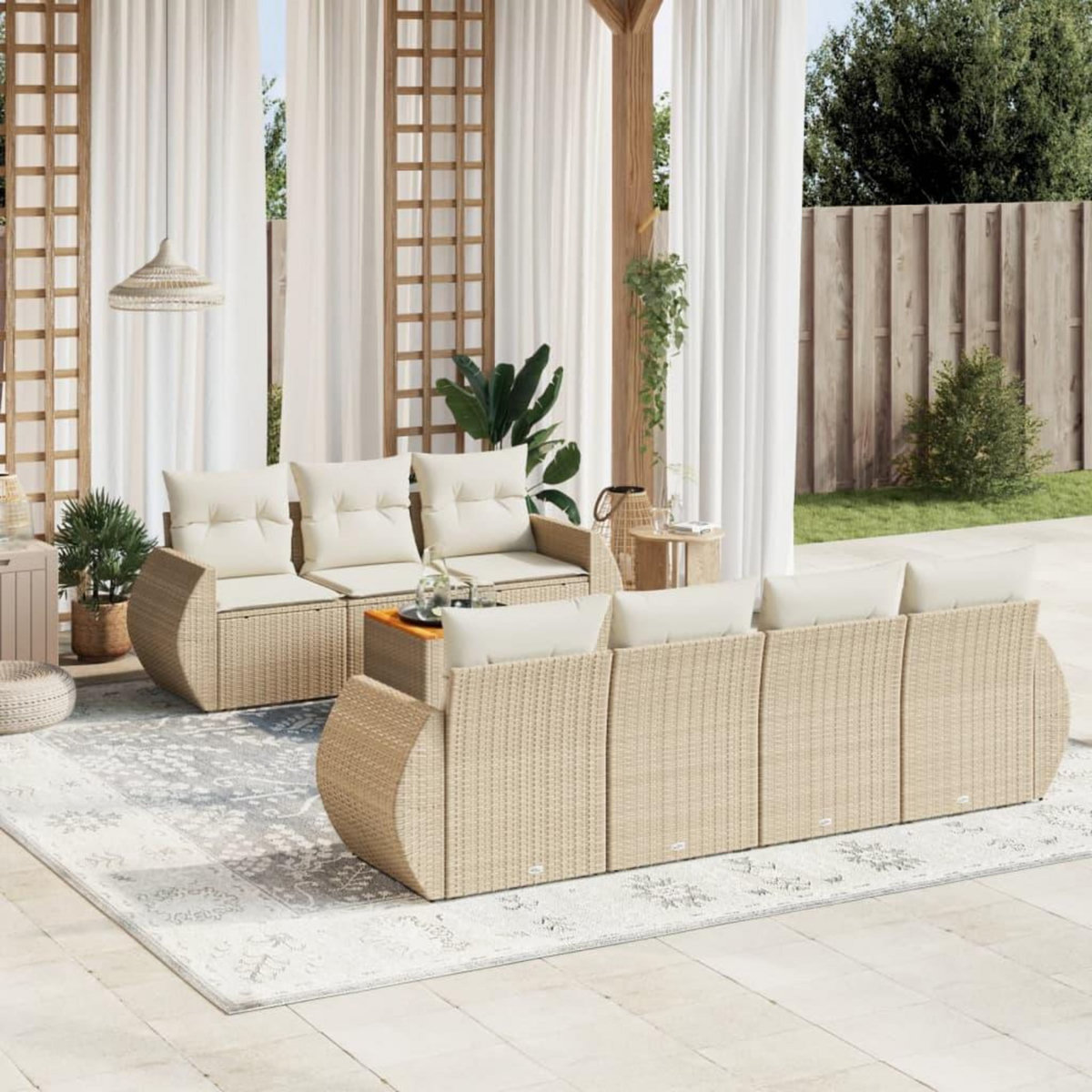VIDAXL Salon de jardin avec coussins 8 pcs beige resine tressee