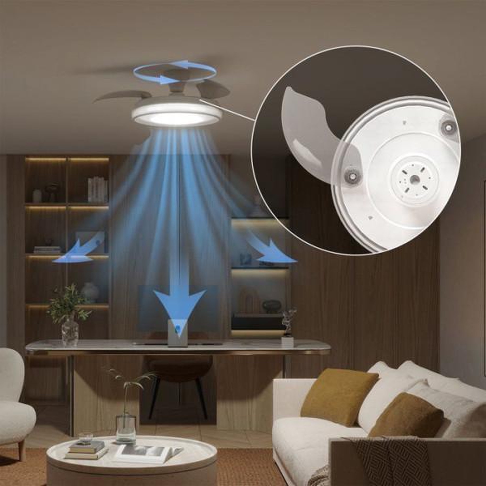 Voir la diapositive 3 : Philips Ventilateur de plafond - plafonnier  - philips - bliss - pales rétractables - diametre 106 cm - blanc - led intégrée + télécommande