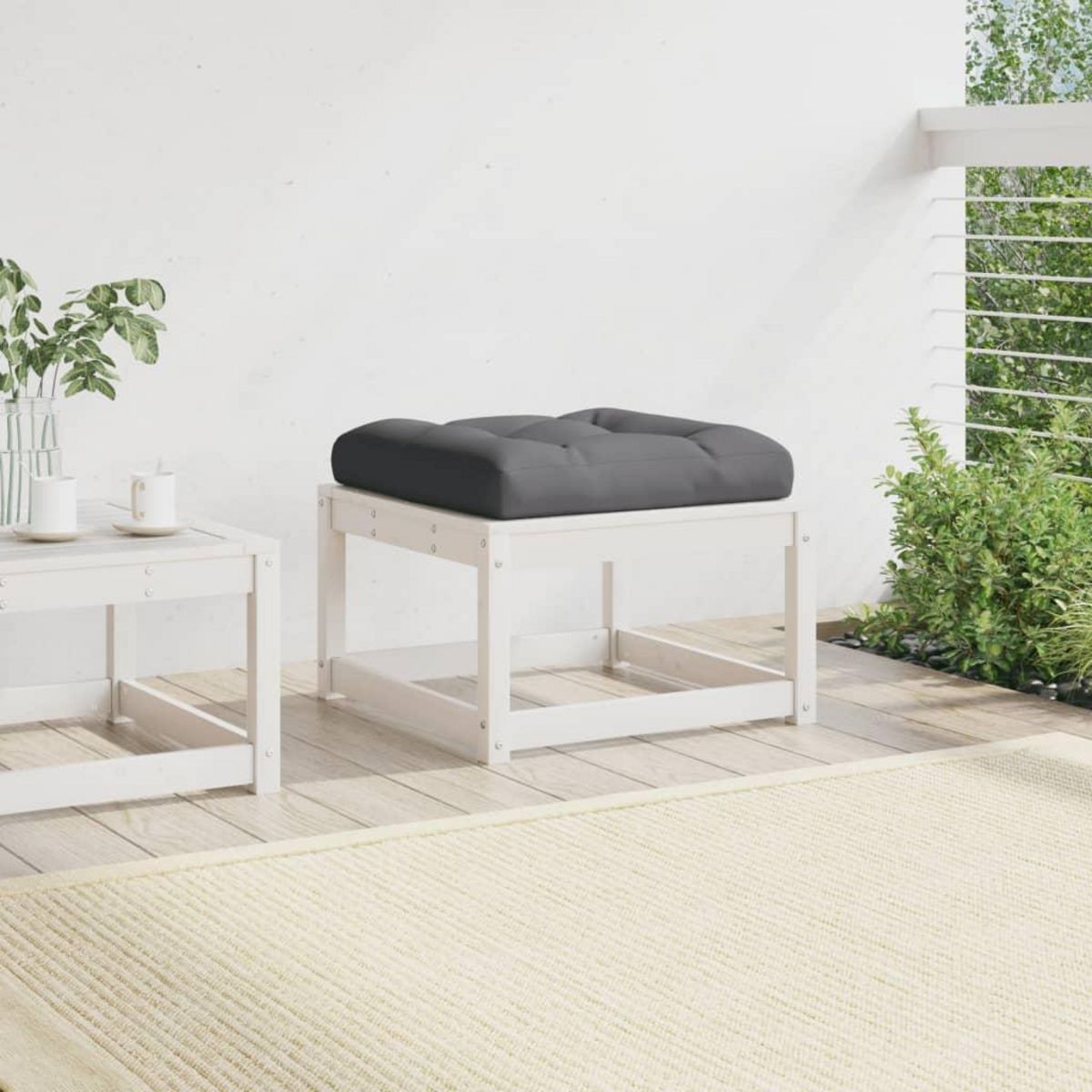 VIDAXL Repose-pied de jardin avec coussins blanc bois de pin massif