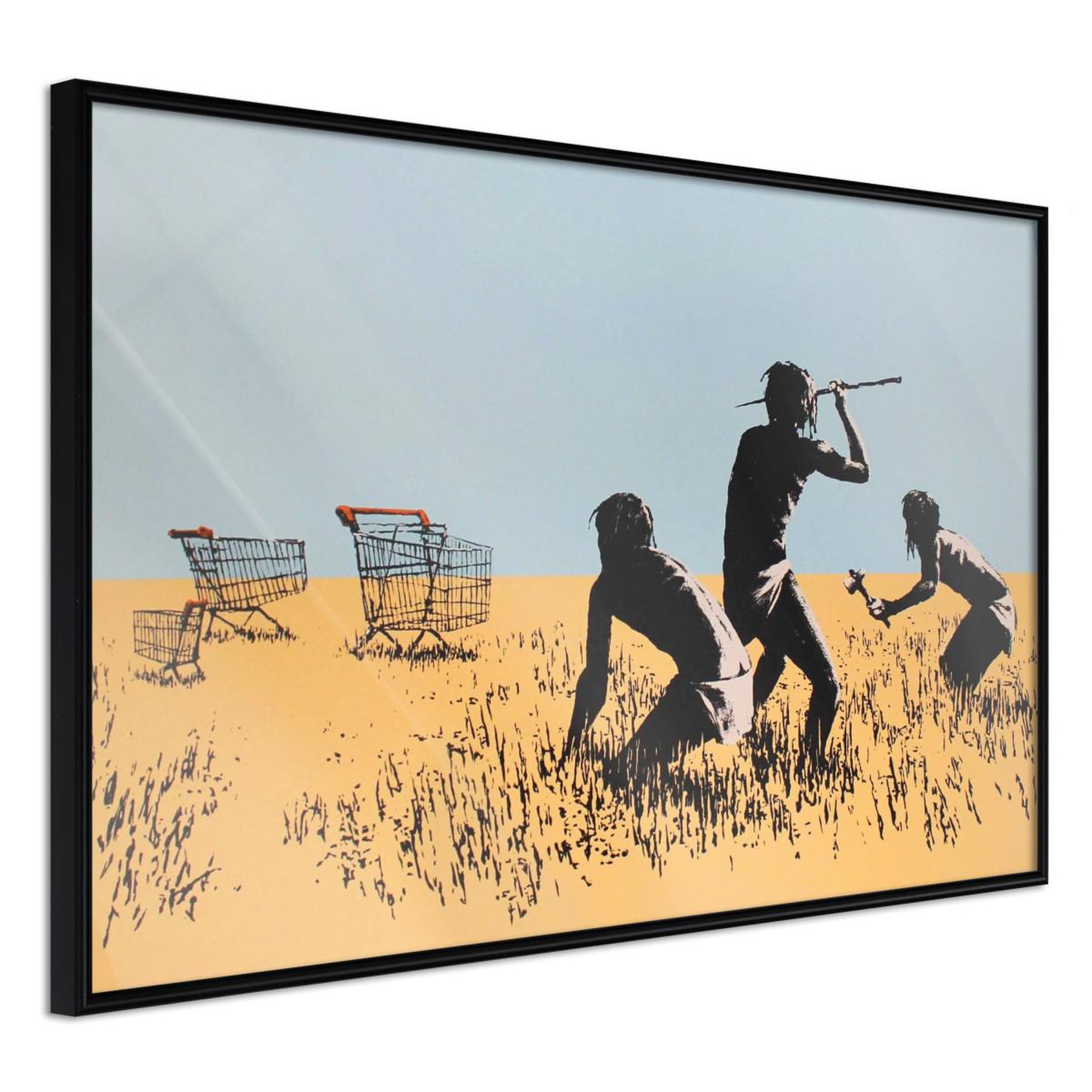 Paris Prix Affiche murale encadrée  banksy trolley hunters. Coloris disponibles : Jaune, Noir