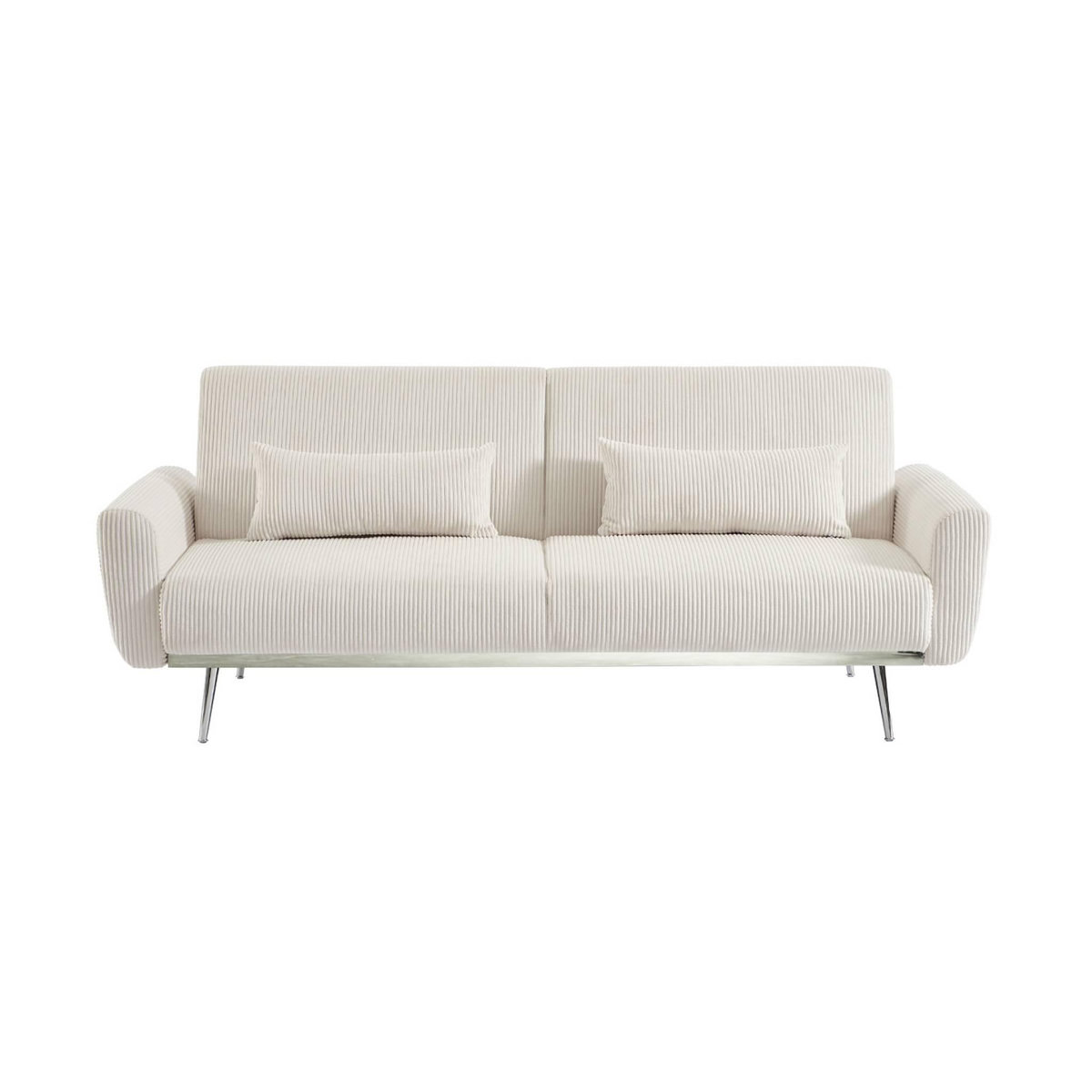 SWEEEK Canapé convertible design en velours côtelé blanc - Oskar - 3 places scandinave droit avec pieds métal chromé