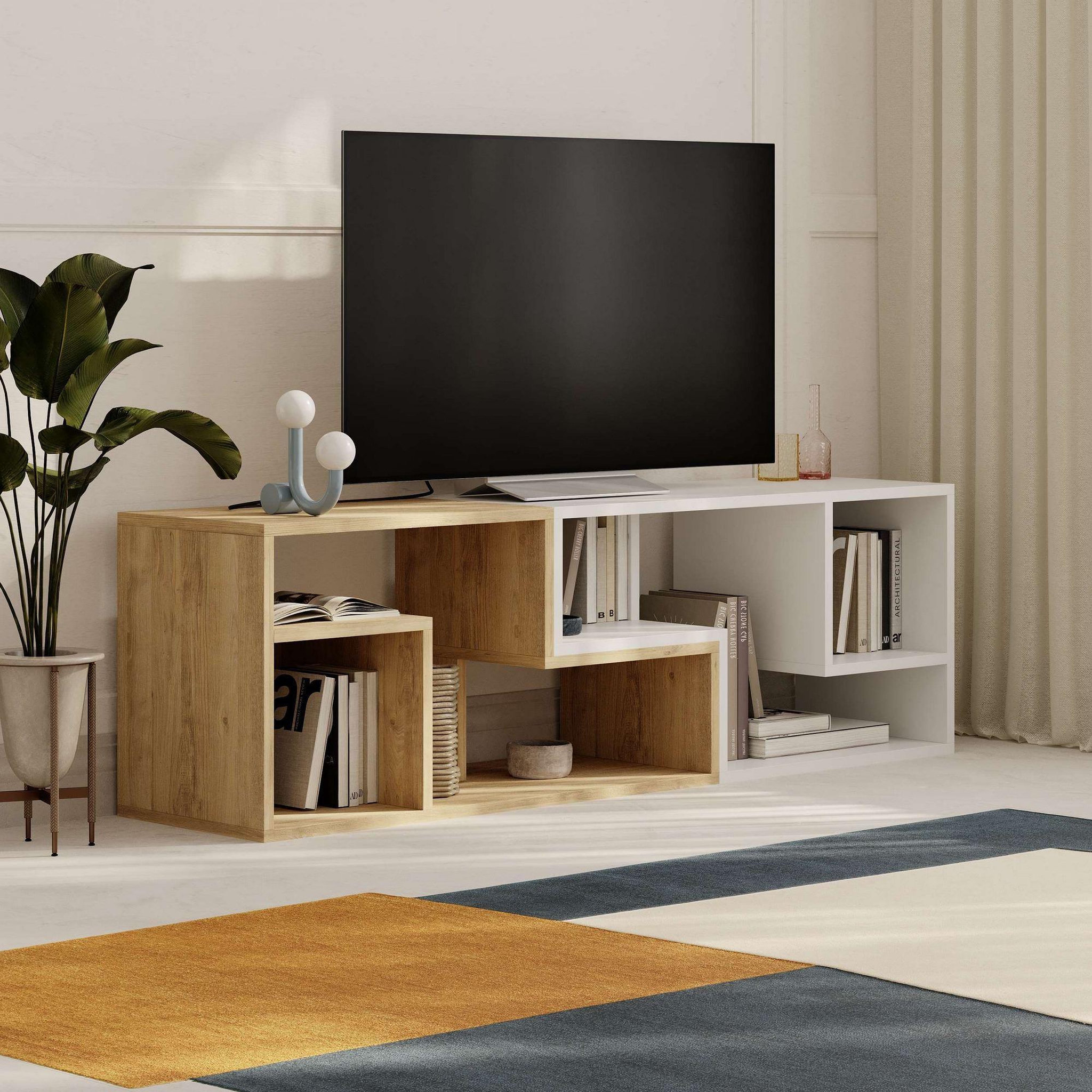 Voir la diapositive 2 : Habitat et Jardin Meuble tv modulable en bois  glis  - 145 x 35 x 44 cm - blanc