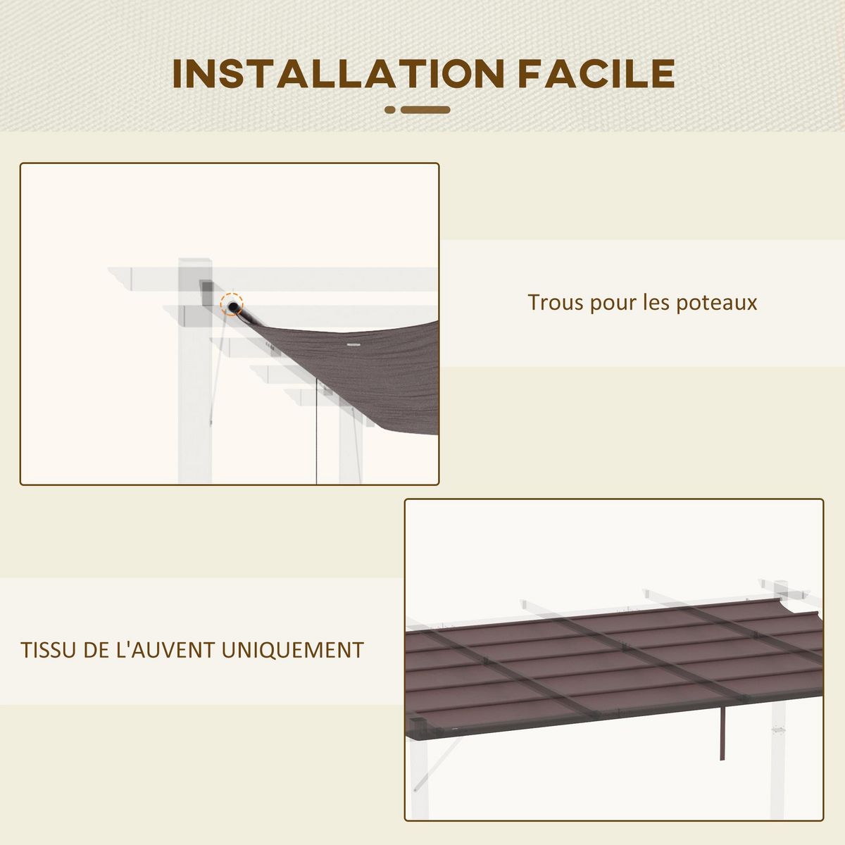 OUTSUNNY Toile de rechange pour pergola rétractable 4 x 3 m polyester haute densité 180 g/m² imperméabilisé chocolat