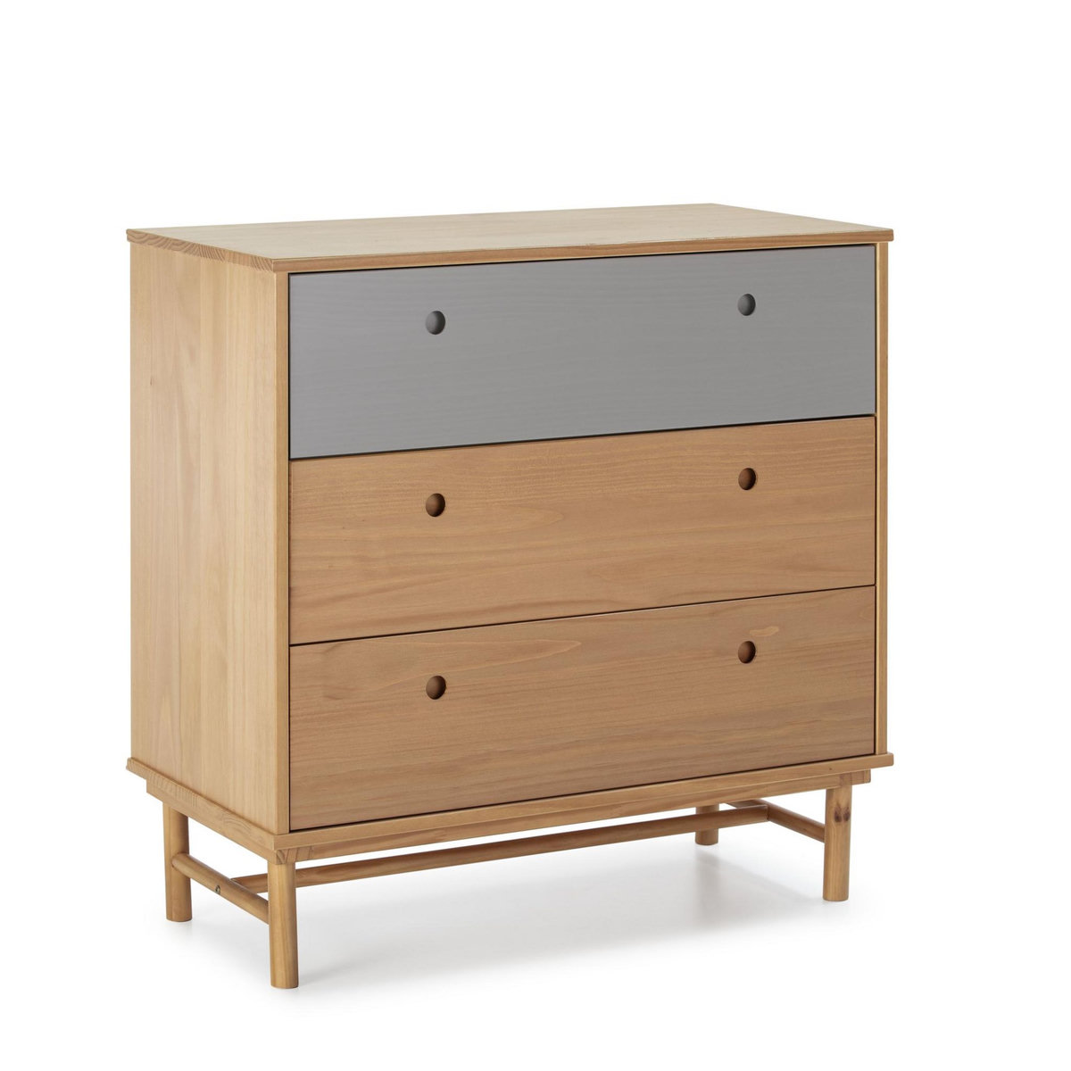 VS VENTA-STOCK Commode de nuit Magnus 3 tiroirs , bois massif , 80 cm Largeur