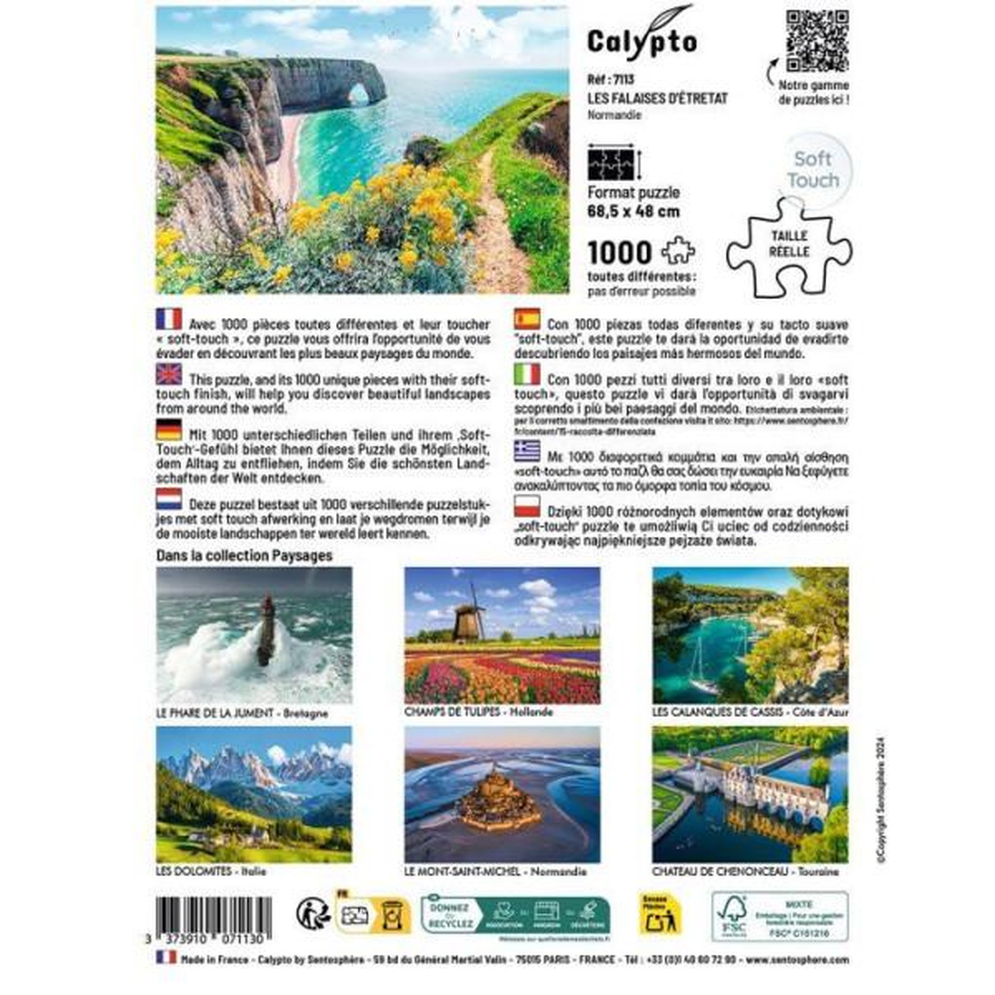 Voir la diapositive 4 : Sentosphere Puzzle - sentosphere - calypto - 1000 pieces - les falaises d'etretat - normandie - toucher soyeux - des 9 ans