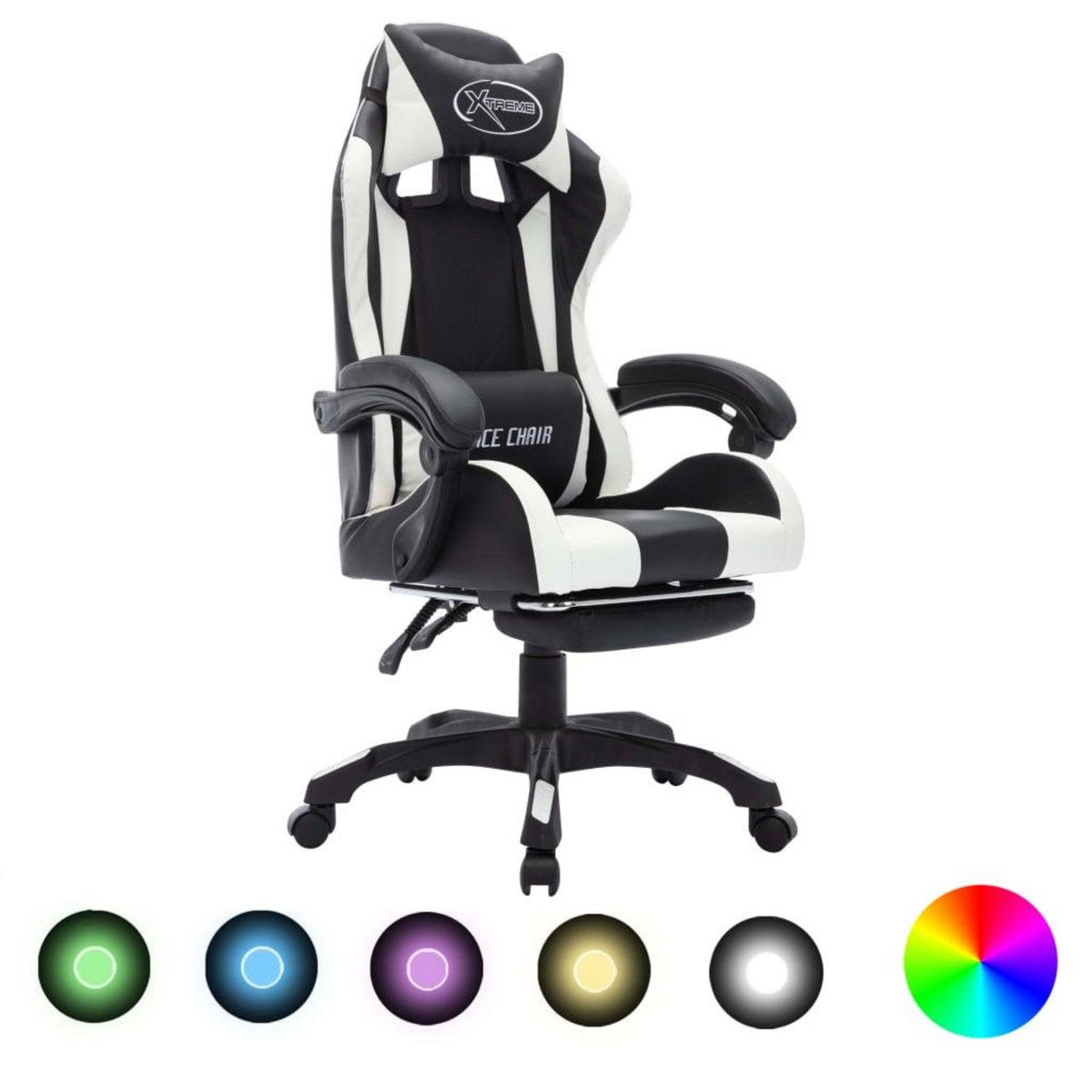 VIDAXL Fauteuil de jeux video avec LED RVB Blanc et noir Similicuir