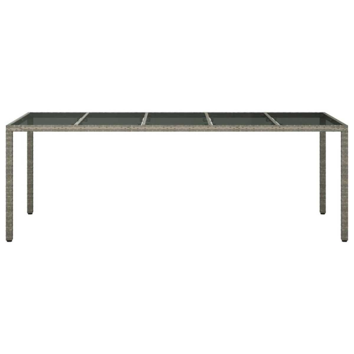 VIDAXL Table de jardin gris 250x100x75 cm Verre trempe et poly rotin