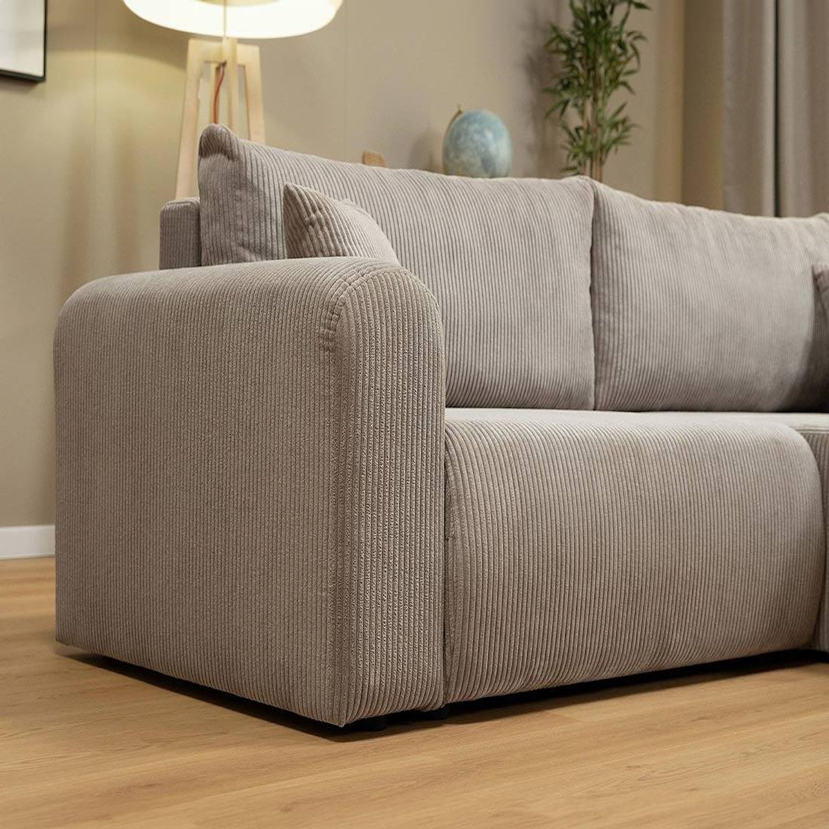 BEST MOBILIER Naomi - canapé d'angle réversible 4 places convertible avec coffre en velours côtelé