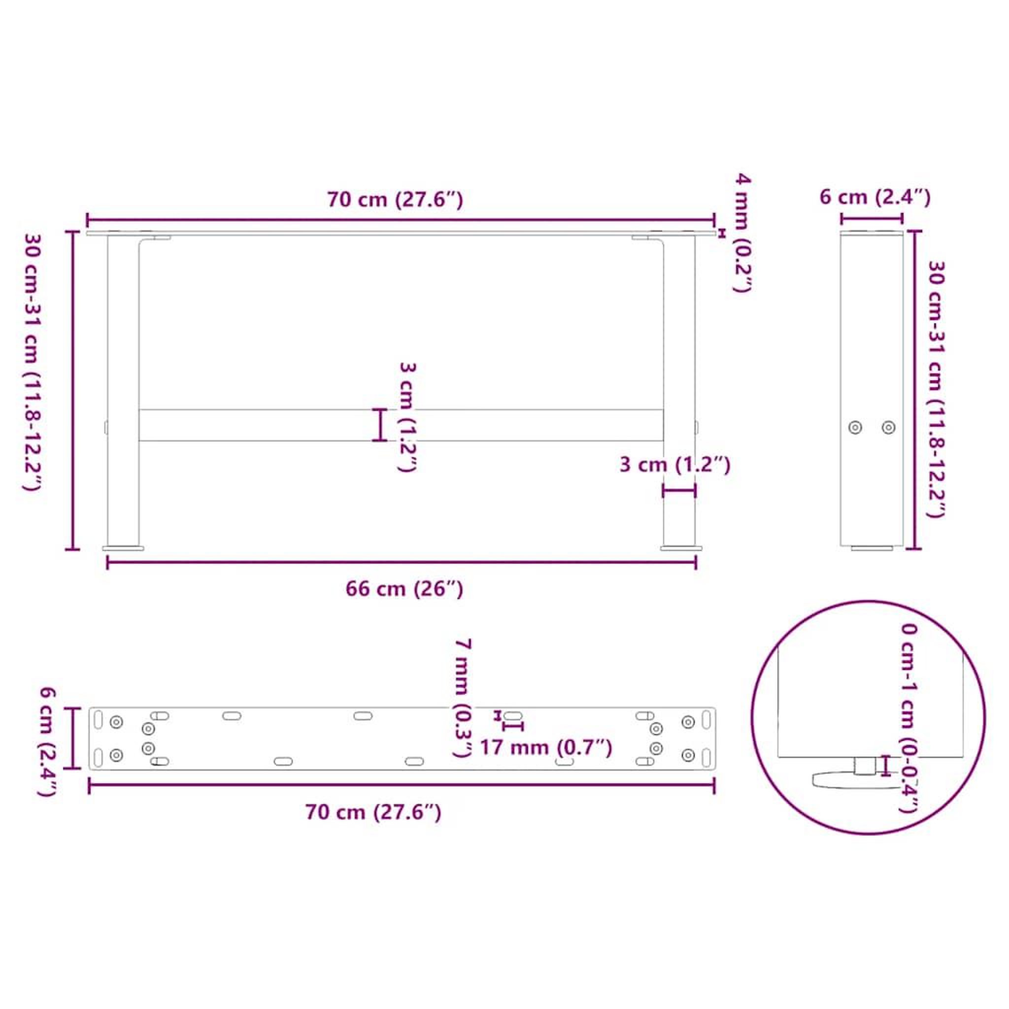 Voir la diapositive 6 : VIDAXL Pieds de table basse noir 2 pcs 70x(30-31) cm acier