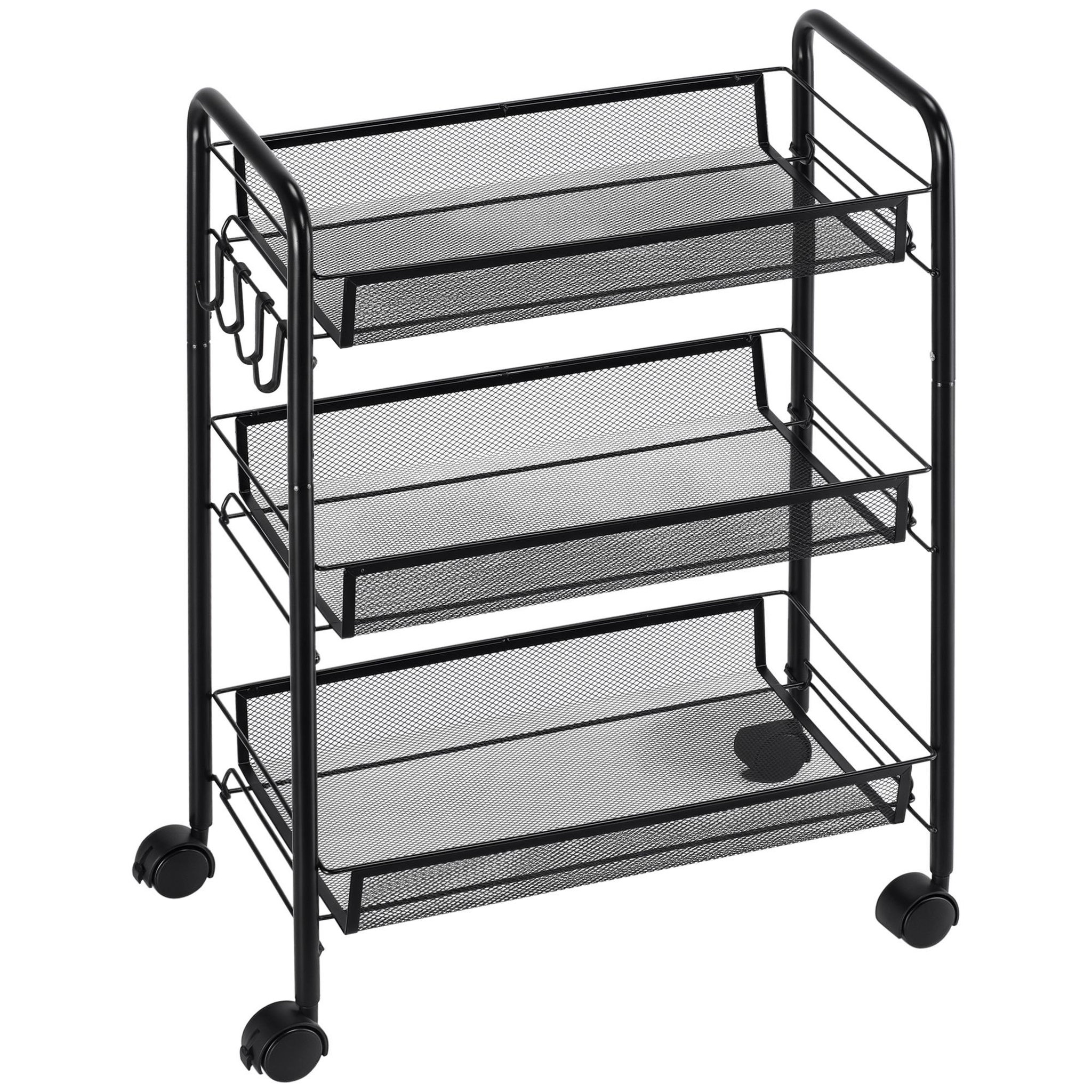 HOMCOM Chariot desserte 3 paniers 4 crochets acier noir