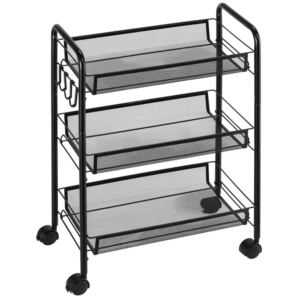 HOMCOM Chariot desserte 3 paniers 4 crochets acier noir