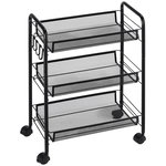 HOMCOM Chariot desserte 3 paniers 4 crochets acier noir