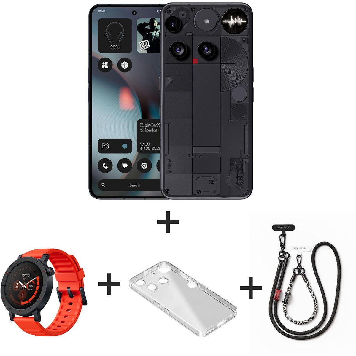 NOTHING Smartphone Pack Phone 3 Noir 256Go + Watch 3 Pro Orange + Coque + Tour de cou