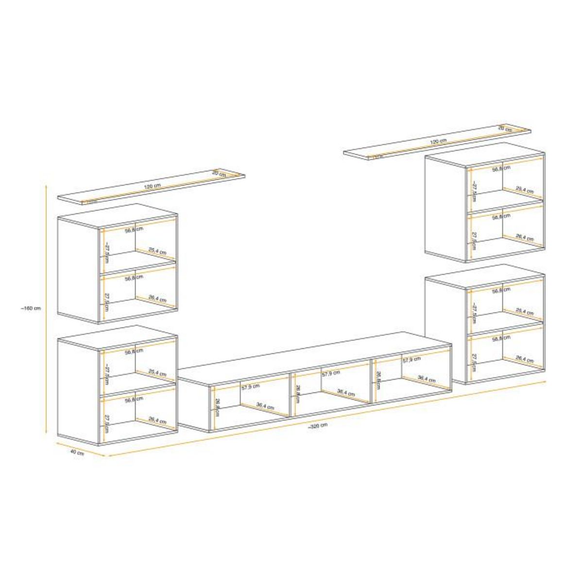 Paris Prix Meuble TV Mural Design  Switch IV  320cm Naturel & Gris