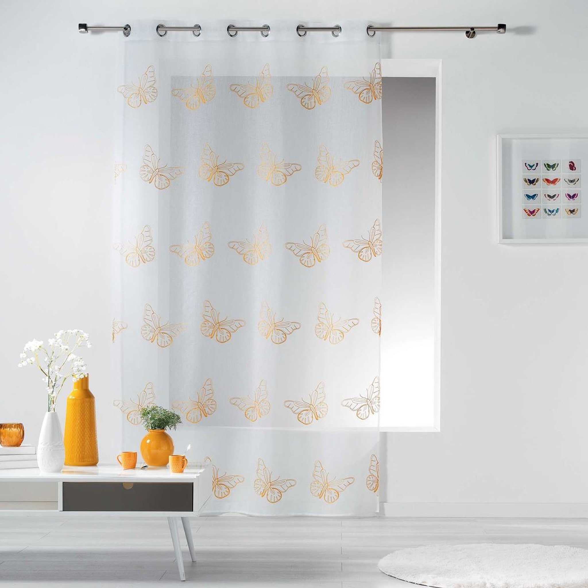 Douceur d'Intérieur Rideau voilage  papillona  140x240cm jaune