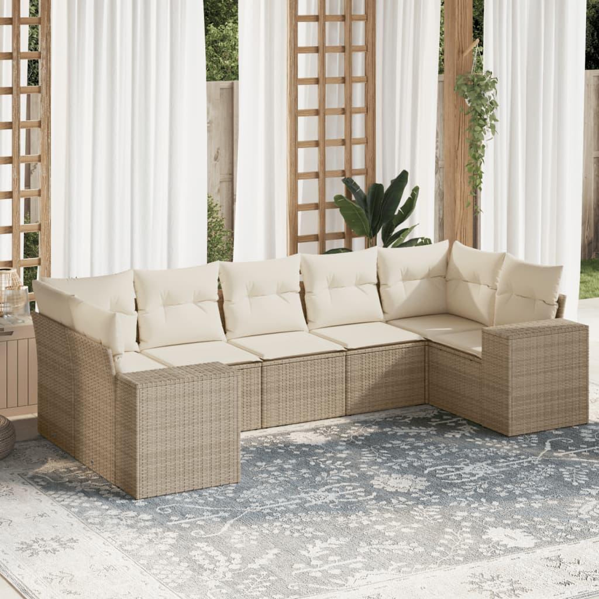 VIDAXL Salon de jardin avec coussins 7 pcs beige resine tressee