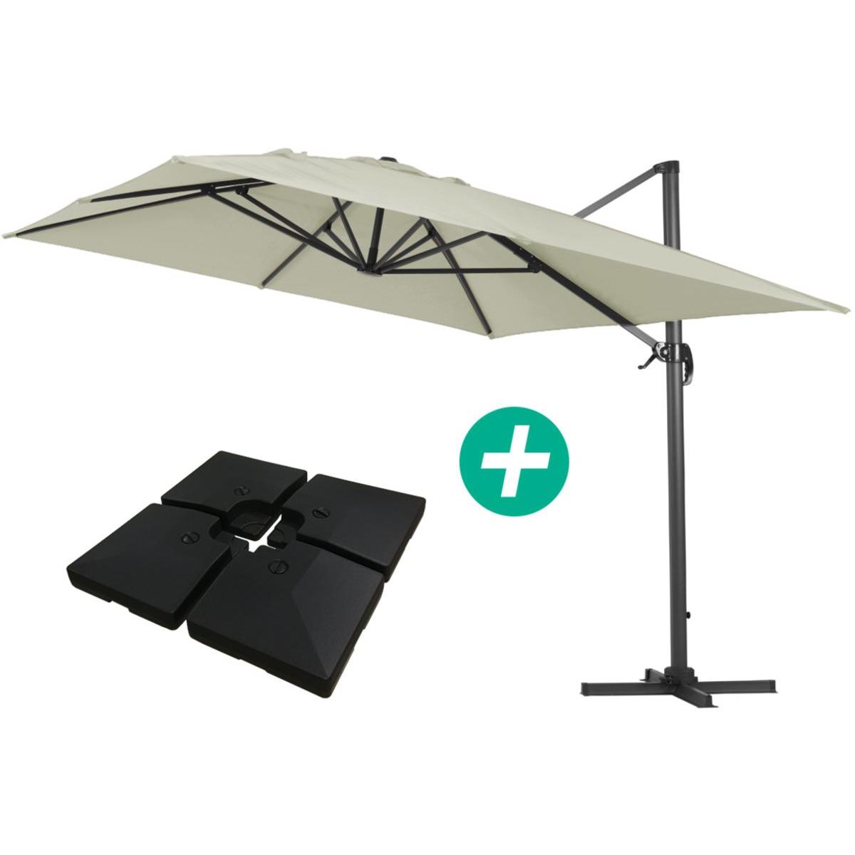 Habitat et Jardin Parasol jardin déporté Alu  Sun 4   - Rectangle - 3 x 4 m - Ecru - Dalles à lester incluses