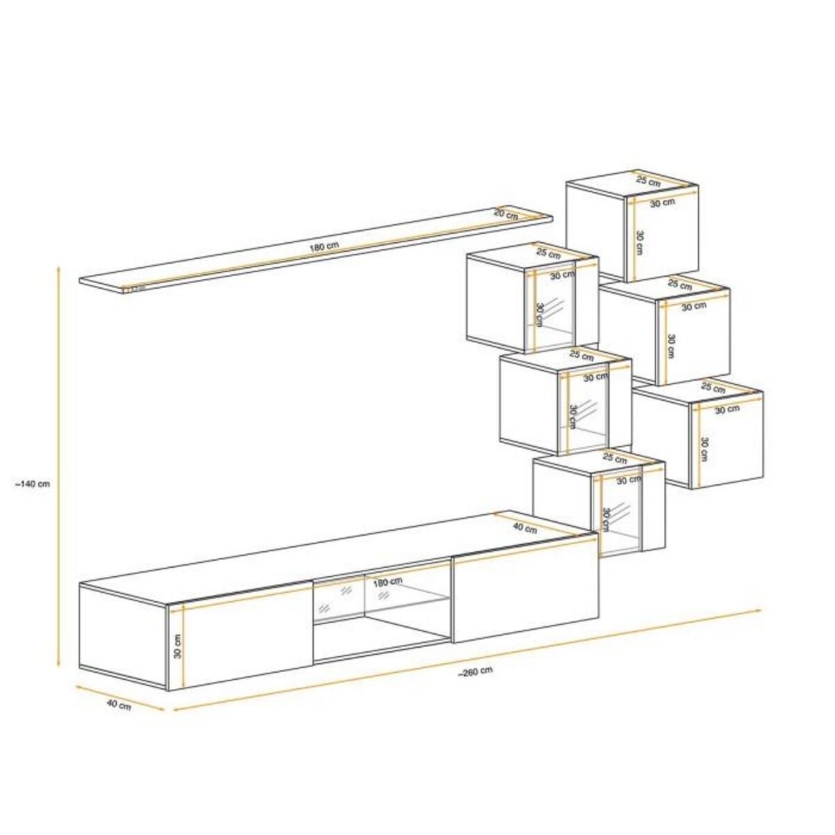 Paris Prix Ensemble Meuble TV  Switch XXI  260cm Blanc & Noir