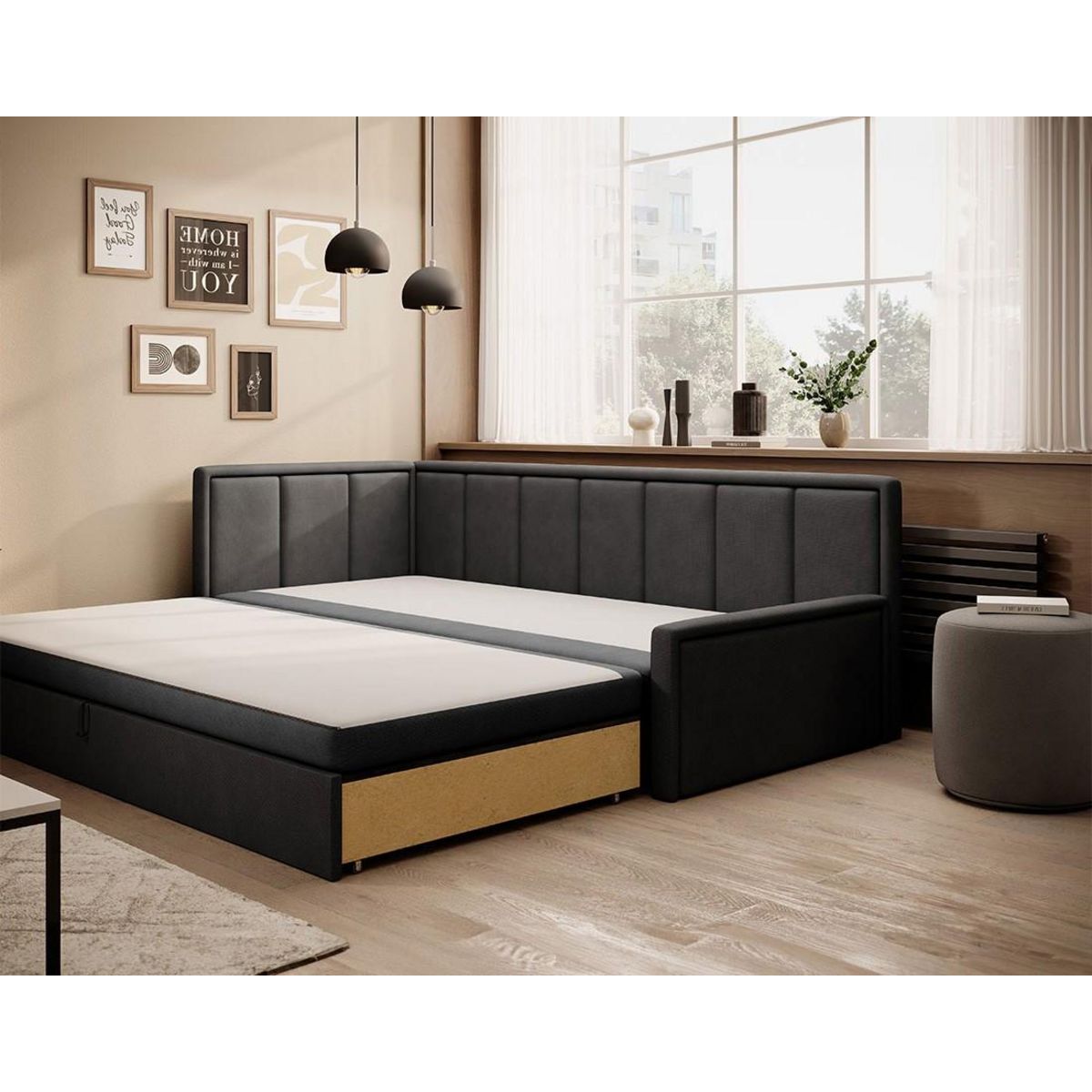 BEST MOBILIER James - canapé 3 places gauche convertible avec coffre en velours