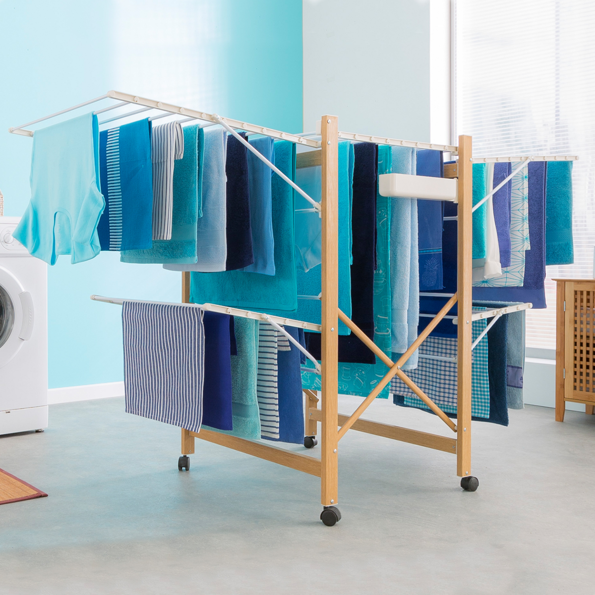 ID MARKET Séchoir à linge pliable DELUXE capacité 27M blanc et effet bois