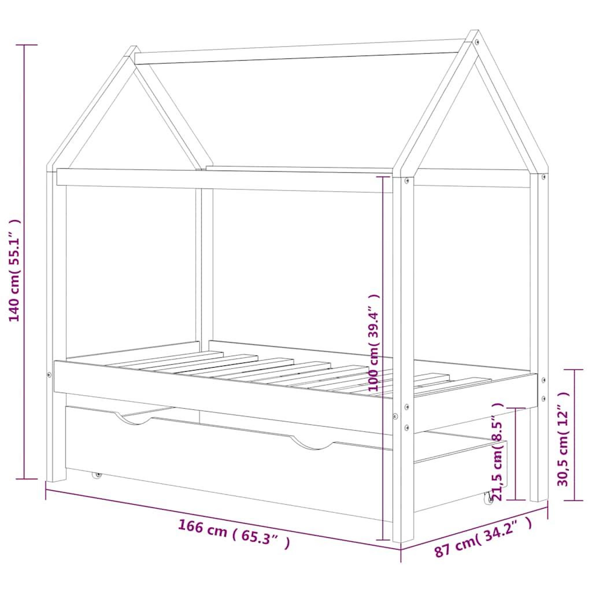 Voir la diapositive 6 : VIDAXL Cadre de lit pour enfant et un tiroir bois pin massif 80x160 cm