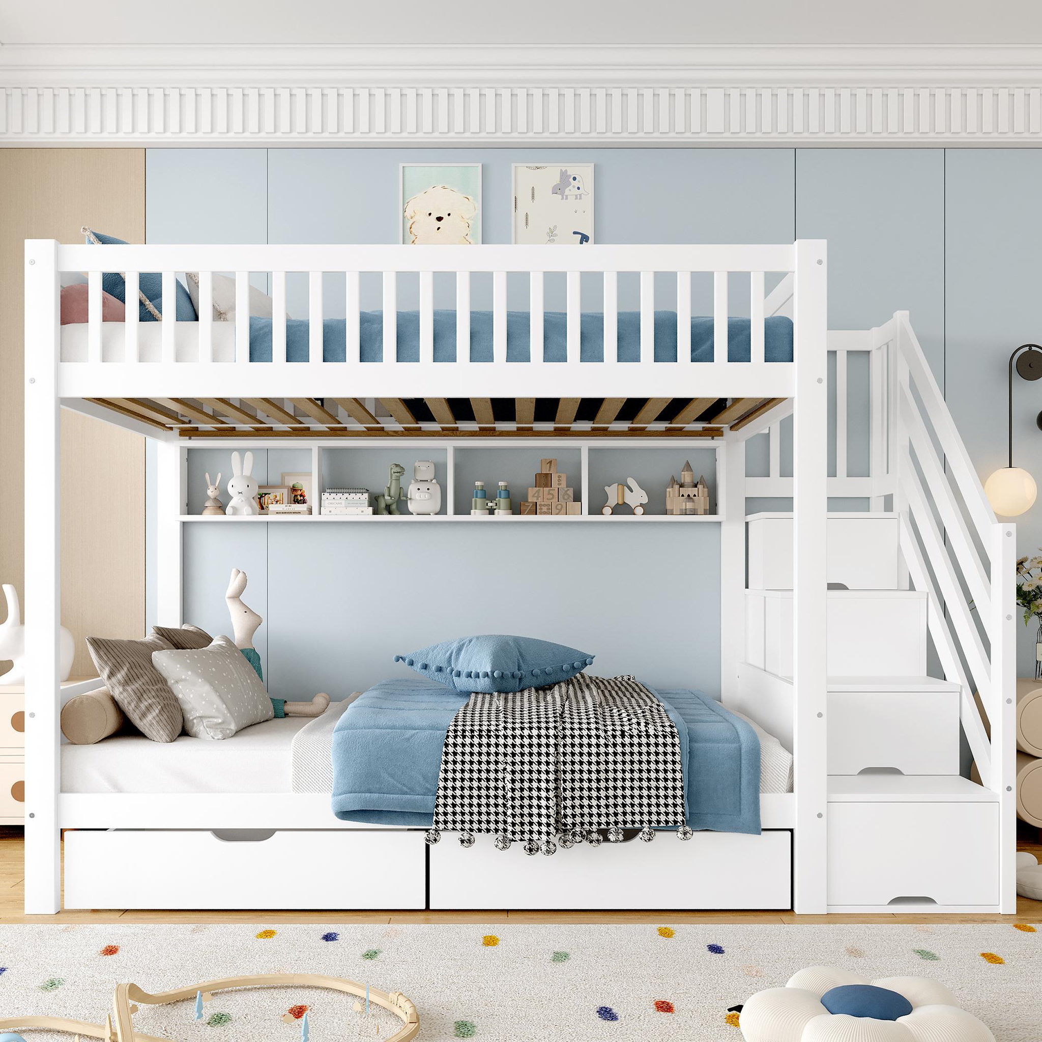 Voir la diapositive 4 : MERAX Lit superposé 90x200cm pin coloris blanc