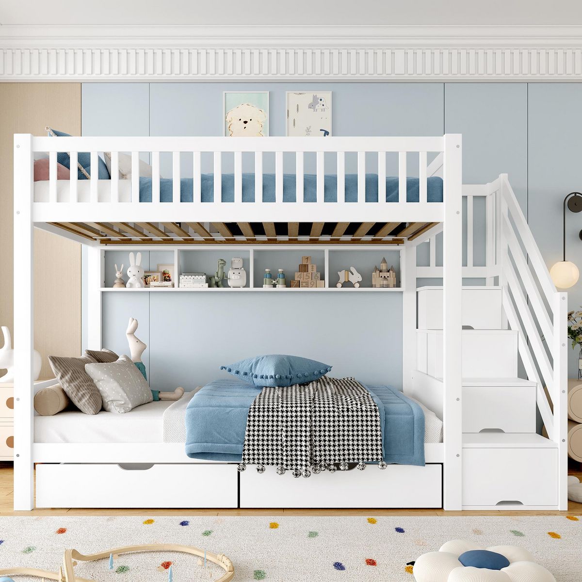 MERAX Lit superposé 90x200cm pin coloris blanc