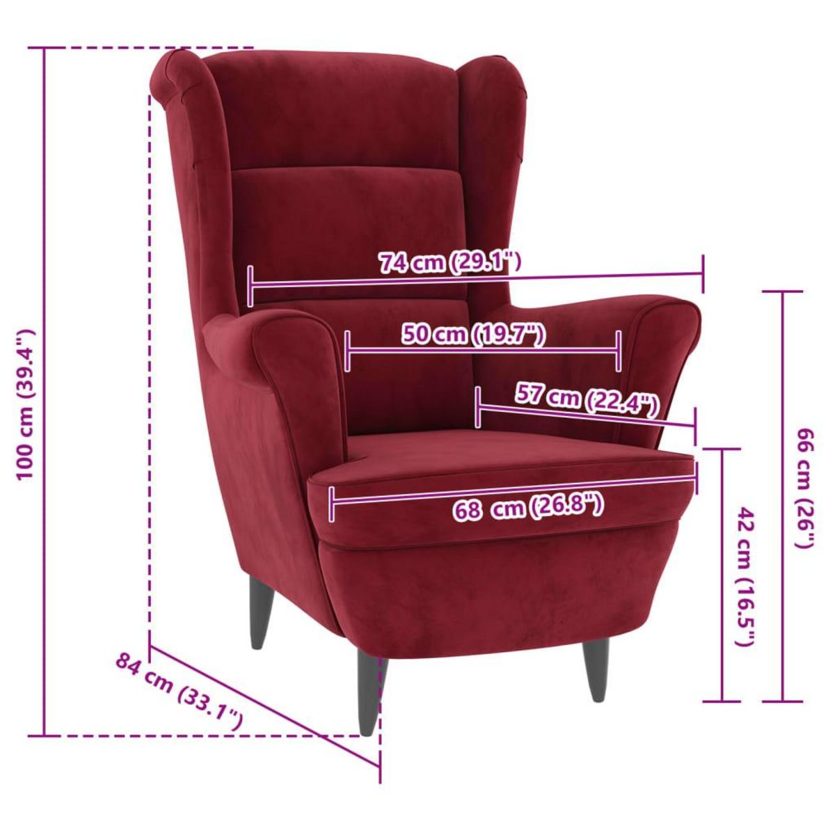 VIDAXL Fauteuil rouge bordeaux velours