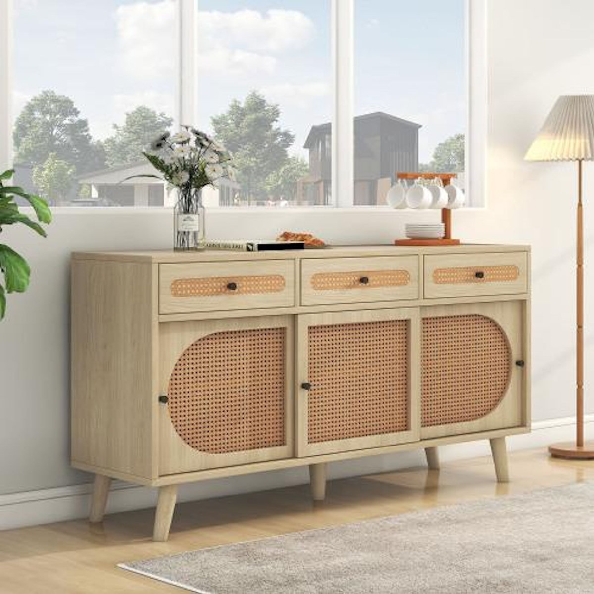 MERAX Buffet 3 porte(s) 3 tiroir(s) - 140 cm naturel panneau de particules