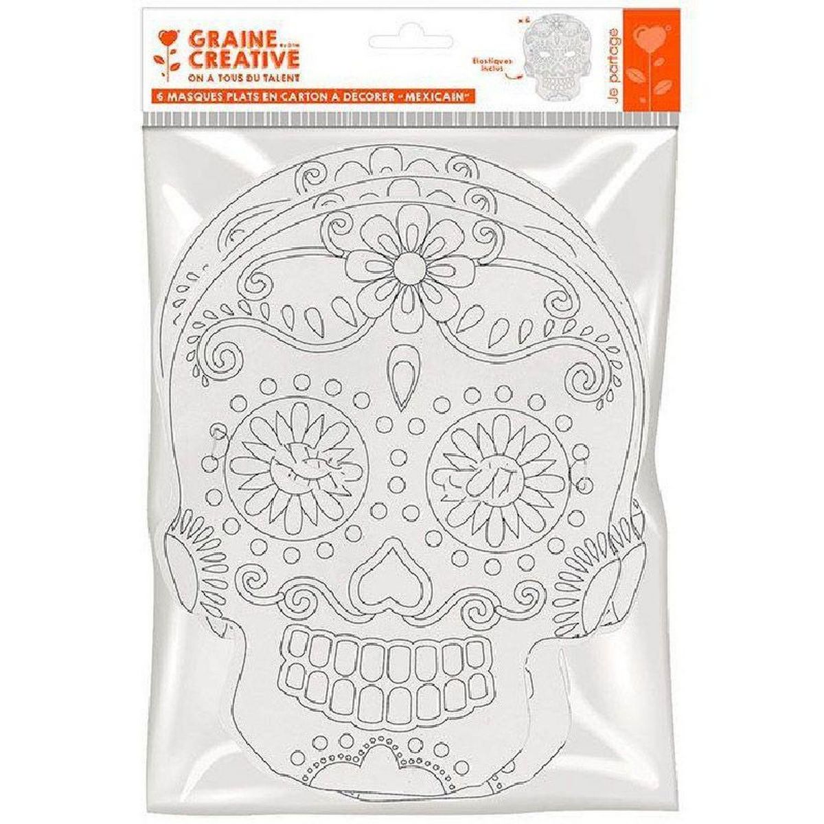 Graine créative 60 masques plats en carton à colorier - Calavera mexicaine