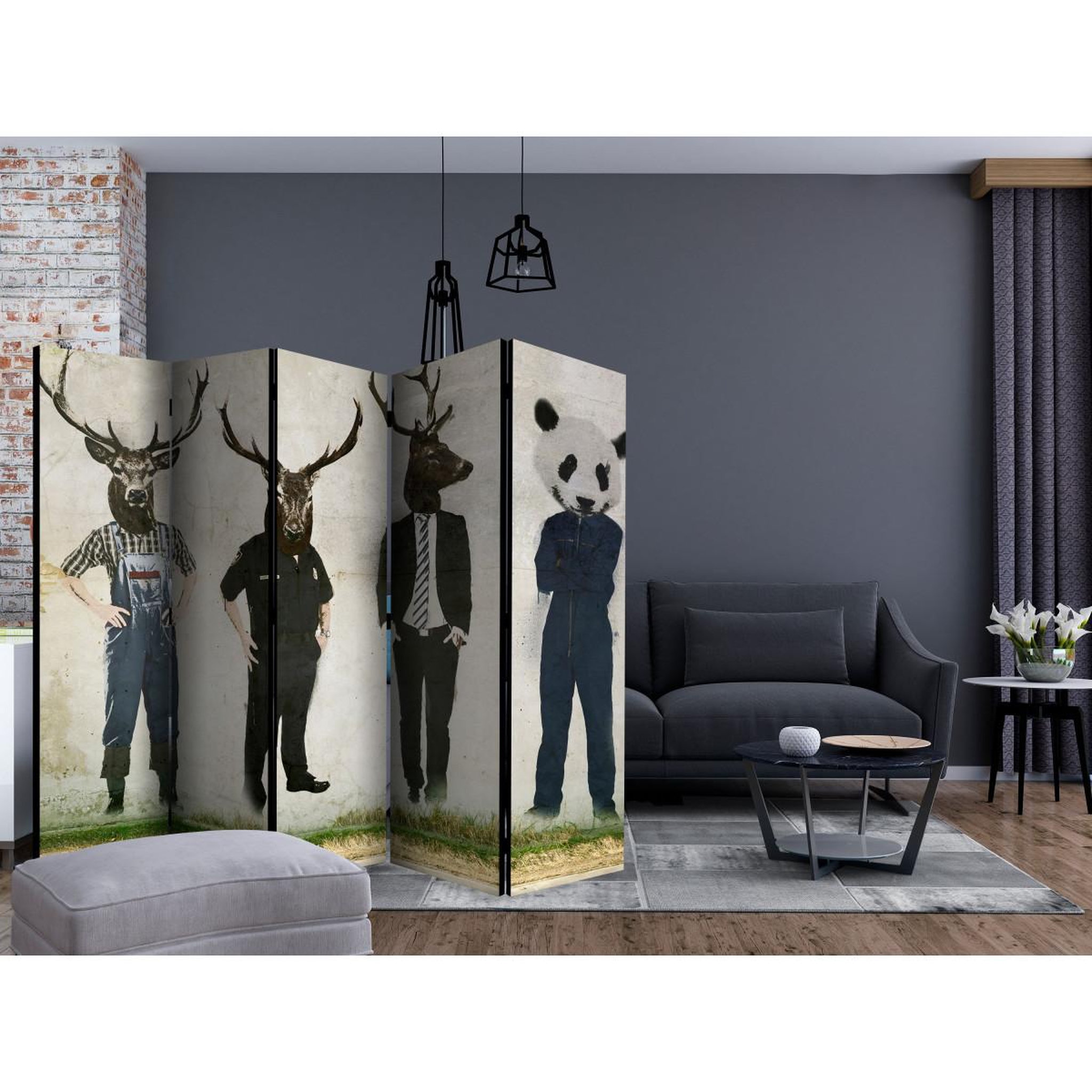 Voir la diapositive 2 : Paris Prix Paravent 5 volets  man or animal?  172x225cm