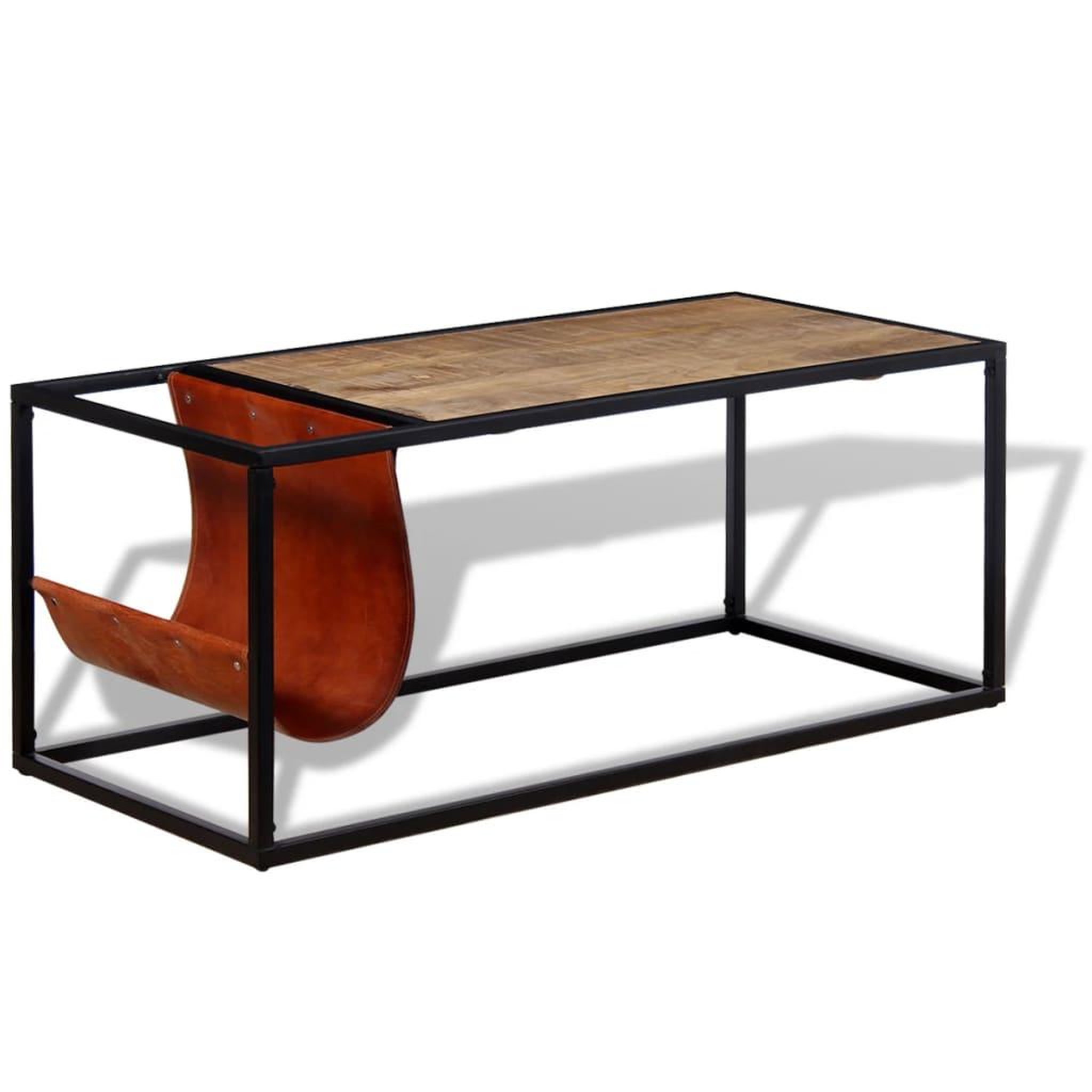 Voir la diapositive 2 : VIDAXL Table basse avec porte-revues cuir veritable 110x50x45 cm