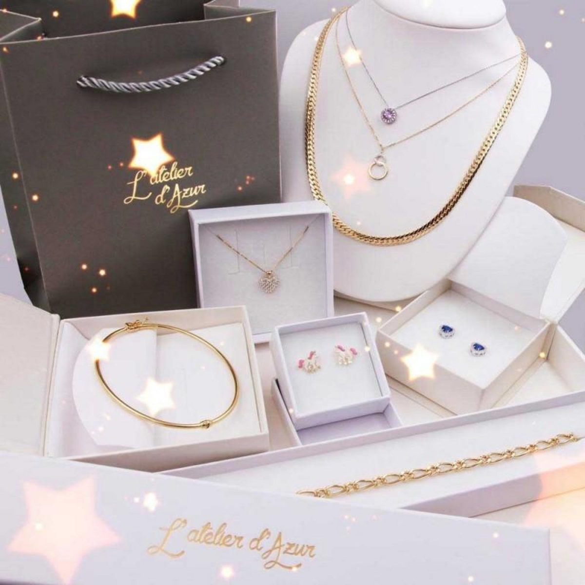 L'ATELIER D'AZUR Boucles d'Oreilles Or Jaune et Améthyste Coeur - Femme