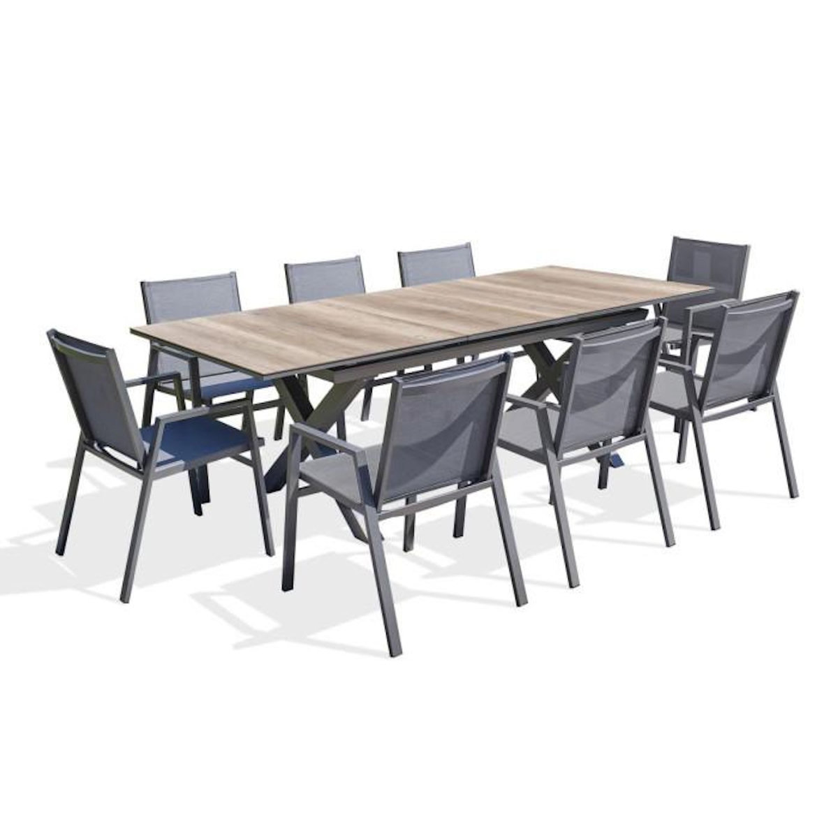 Paris Prix Ensemble Table de Jardin Extensible Imitation Bois & 8 Fauteuils  Floride  180-240cm Gris Anthracite