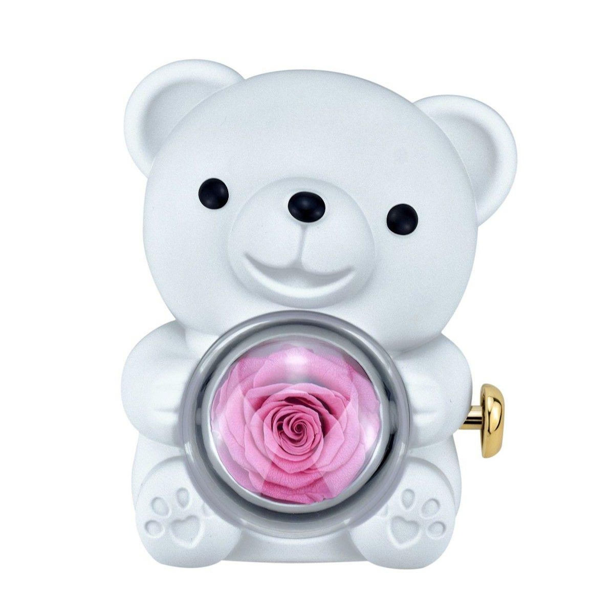 SC CRYSTAL Boite à bijoux Ourson décorée d'une rose éternelle - stabilisée rose