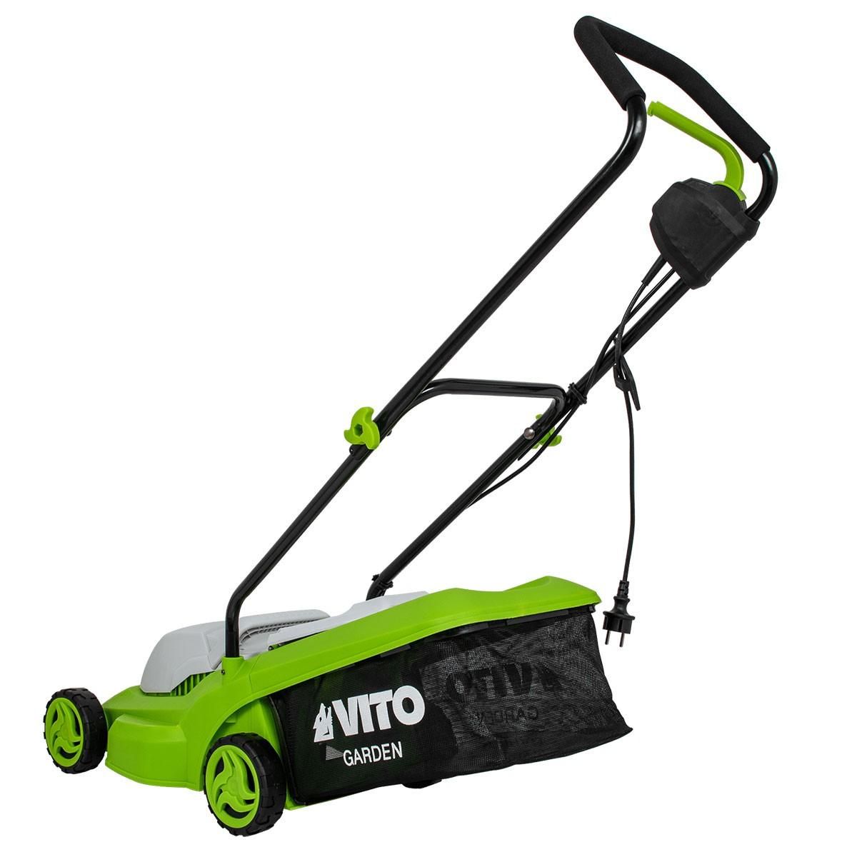 VITO Tondeuse electrique 1200W Surface 300M2 Coupe 32 cm 3 Hauteur de coupe 20-65 mm Bac 30L VITO