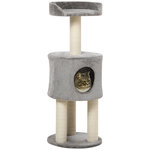 PAWHUT Arbre à chat griffoirs sisal naturel arbre à grimper H.103 cm niche plateforme d'observation peluche grise