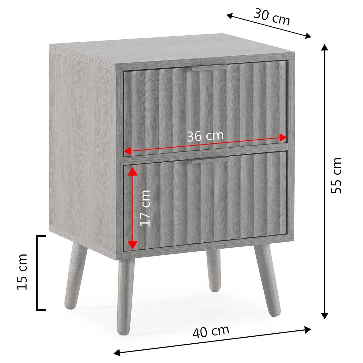 VS VENTA-STOCK Table de chevet Lluvia 2 tiroirs couleur chêne