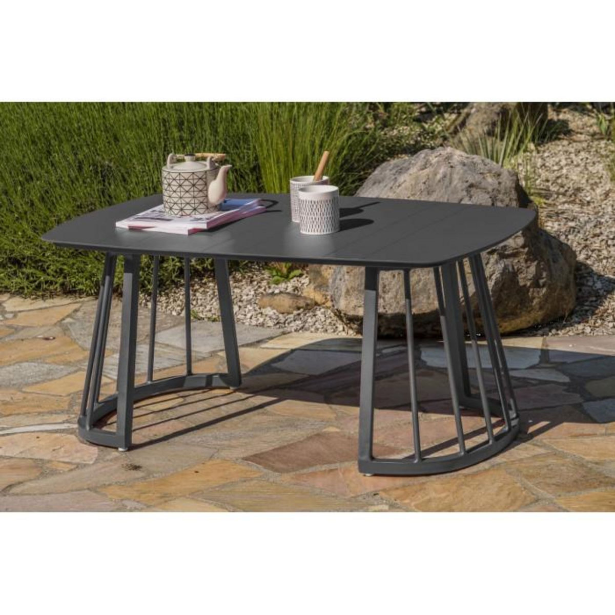 Paris Prix Salon de Jardin 4 places  Apolline  150cm Gris Anthracite