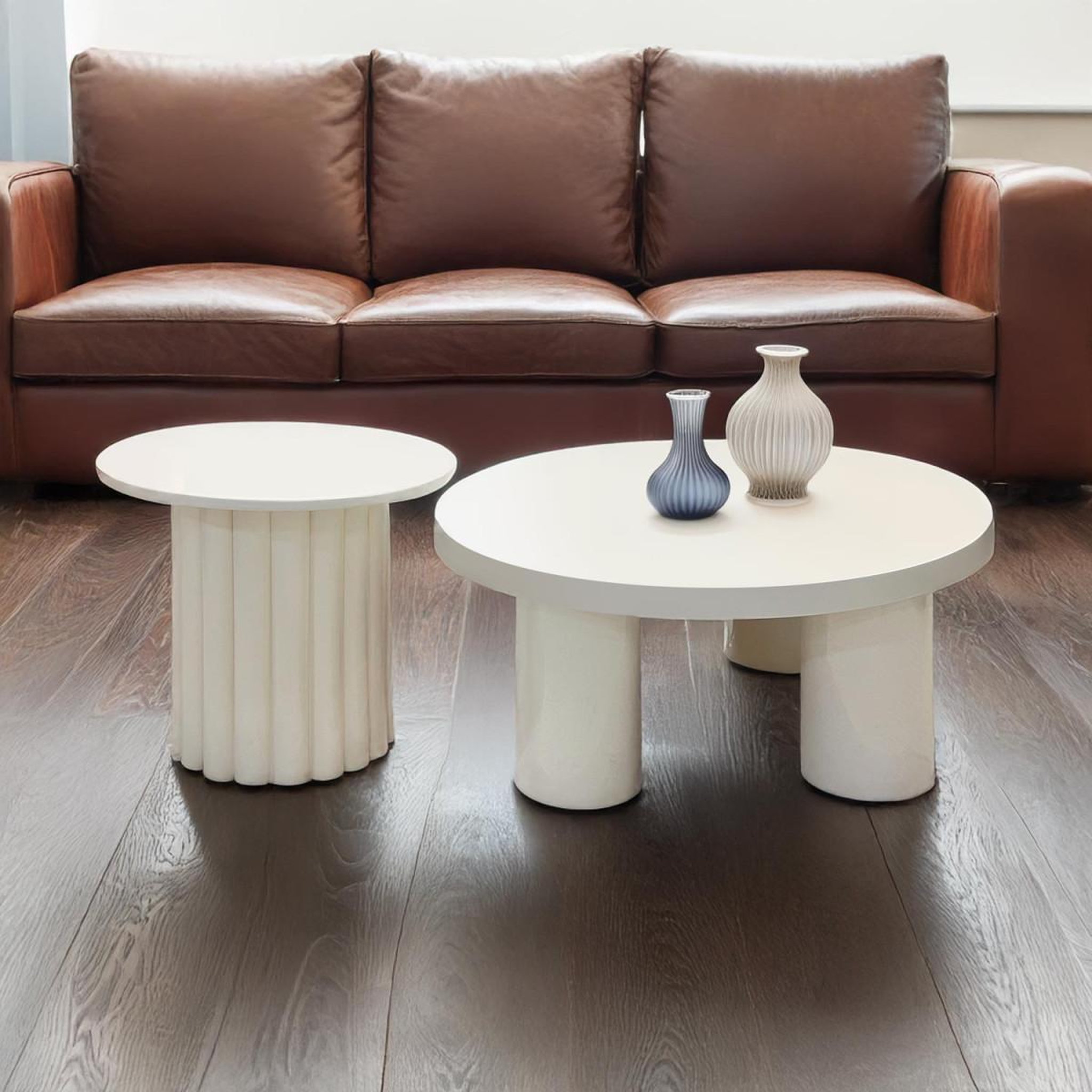 Voir la diapositive 3 : Paris Prix Lot de 2 tables basses rondes  ericka  80cm crème