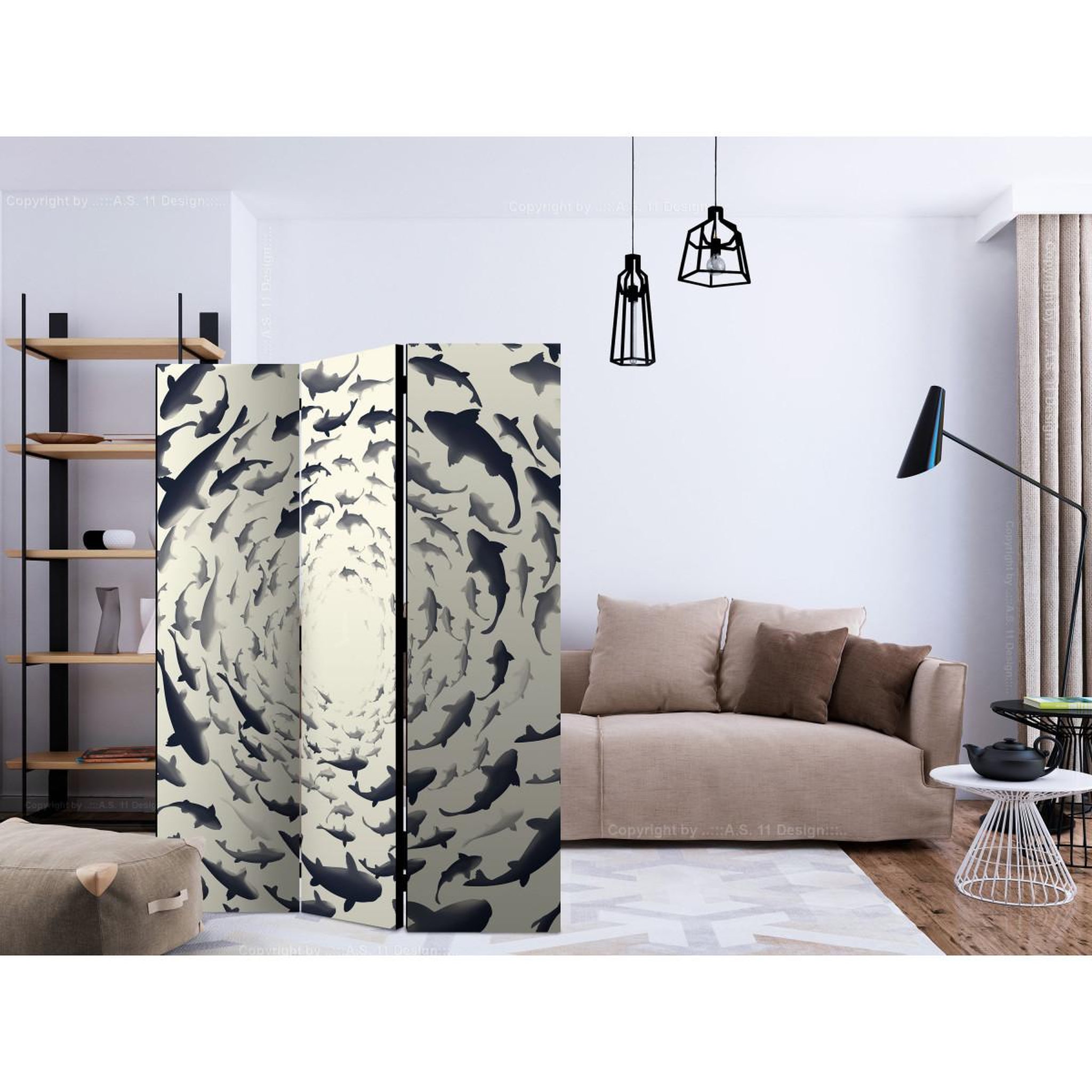 Voir la diapositive 2 : Paris Prix Paravent 3 volets  fish swirl  135x172cm