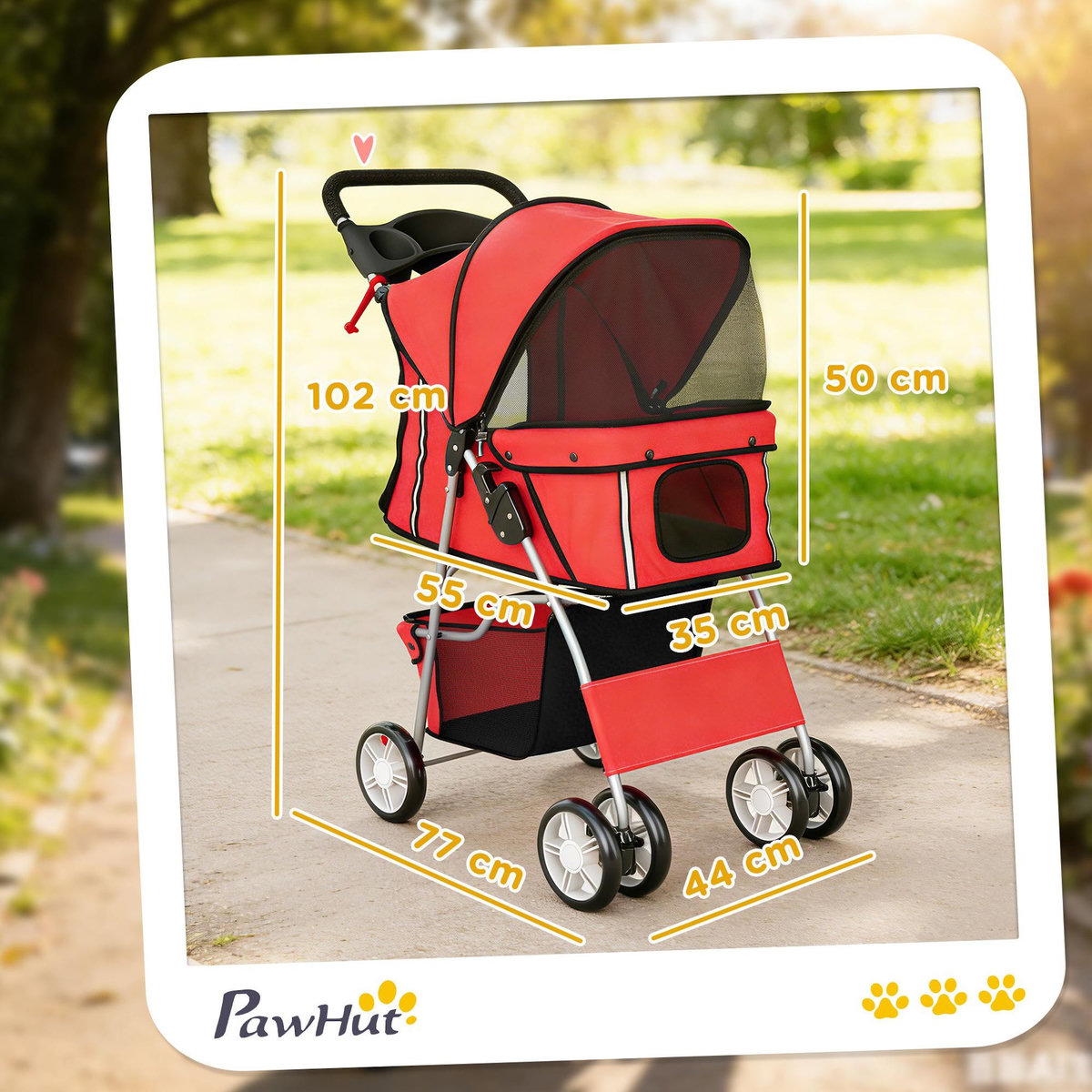 PAWHUT Poussette buggy pliable pour chiens tissu 600D Oxford imperméable 4 roues gris clair