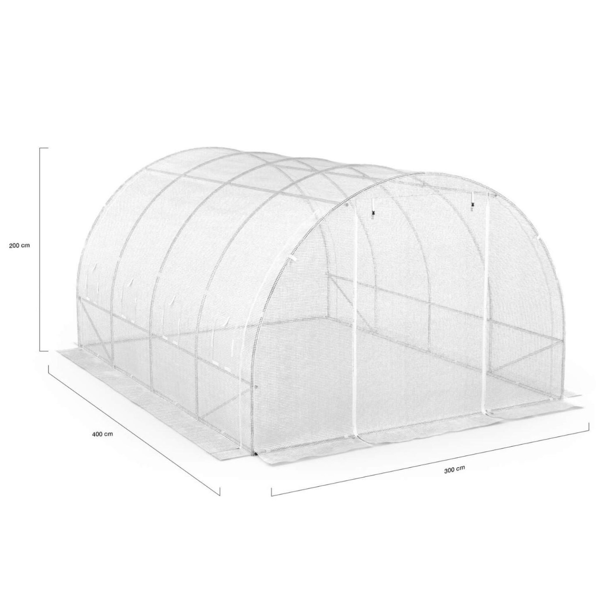 Voir la diapositive 6 : ID MARKET Serre de jardin tunnel 12m² 4 x 3 x 2 m acier galvanisé + bâche anti-uv avec porte et fenêtres zebra blanches toutes saisons